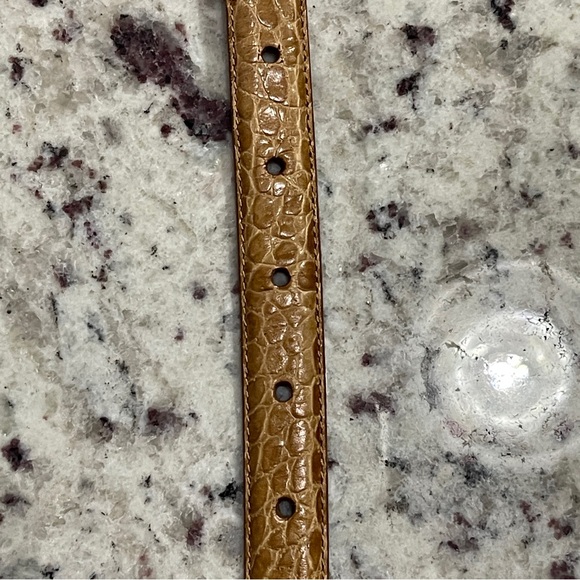 Lauren Ralph Lauren Italian Leather Crocodile Embossed Large Belt Tan Chrome - Picture 7 of 10